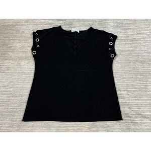 89th +‎ Madison Top Womens Medium Black Short Sleeve Polyester Blend
